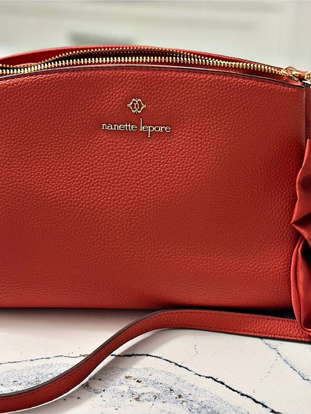 Nanette Lepore Red Crossbody Bag with Oversized Bow Gold Chain